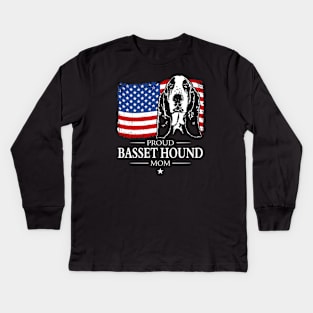 Proud Basset Hound Mom American Flag patriotic dog Kids Long Sleeve T-Shirt